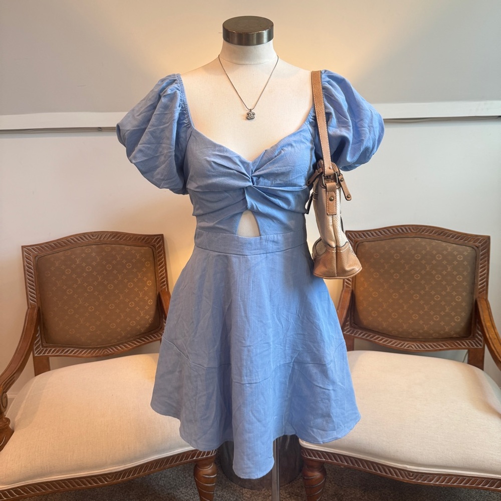Trixxi Light Blue Puff Sleeve Mini Dress